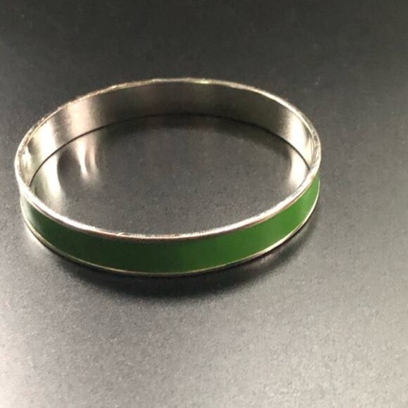 Green and Silvertone Bangle Bracelet - Picture 1 of 7